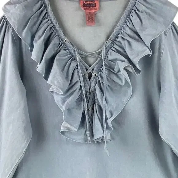 Vintage Chambray Poet Artist Blouse Size L Blue Southwest Western Country Drama - Picture 6 of 7